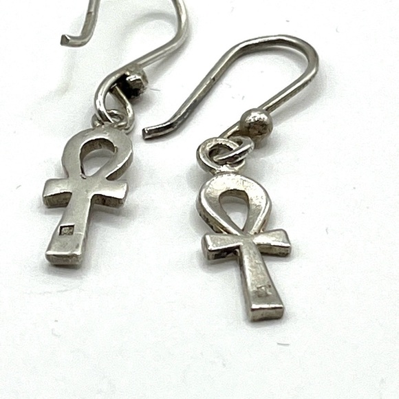 Ankh Symbol Earrings Vintage Dangle  Key of Life 925 Sterling Silver - Picture 8 of 11